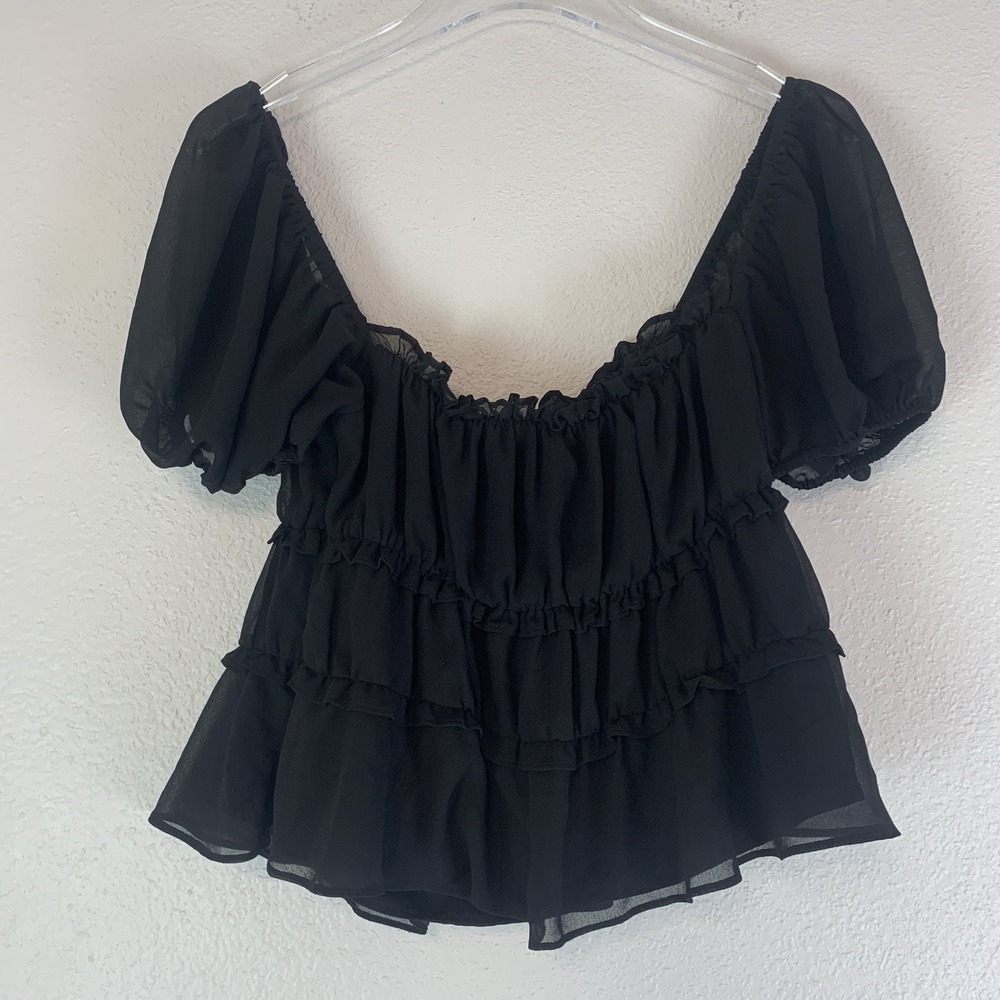 ASTR The Label‎ Top Womens Medium Crop Ruffle Blouse Coquette Feminine Boho M
